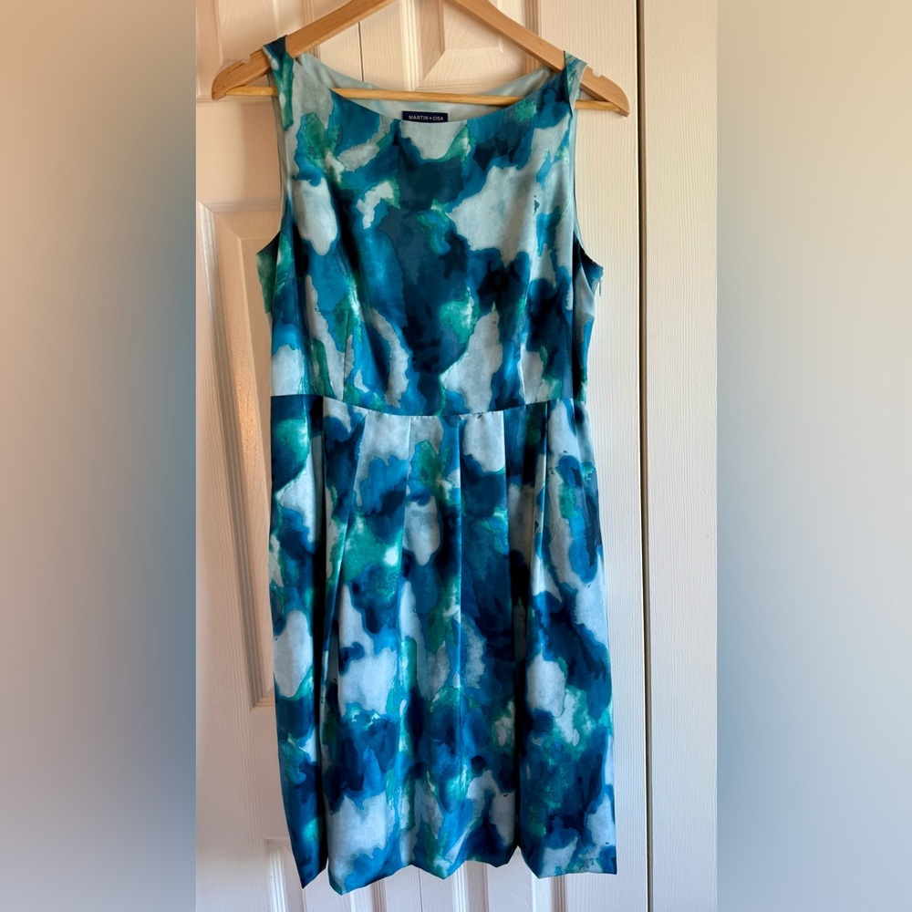 Martin + Osa Teal and Navy Watercolor Dress
